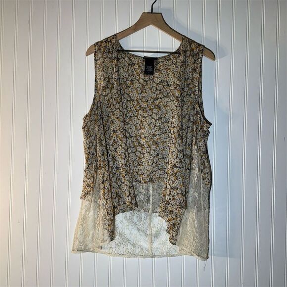LYS Boho Cottagecore Sheer Floral Lace Hem Tank Top 1X Indie Romantic Festival - Picture 1 of 10